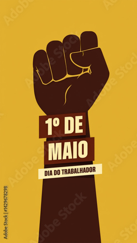 Arte Vetorial de Punho Erguido com Tipografia "1º de Maio" – Dia do Trabalho