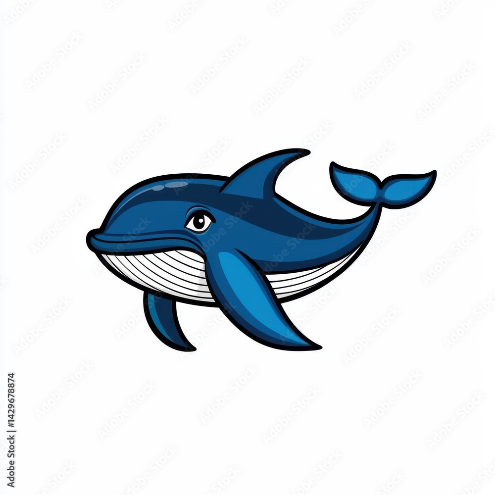 Cartoon illustration of a blue whale with a friendly expression Cartoon illustration of a blue whale with a friendly expression