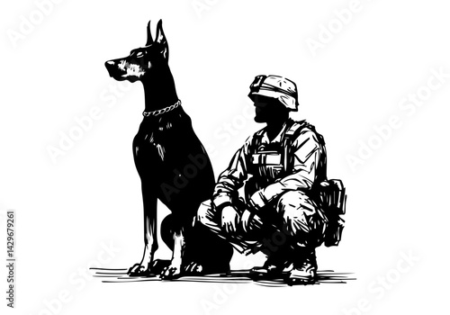 Doberman Dog Hand Drawn Illustration Sketch Vector Isolated by AZ for Books, Arts, Design and Decoration Graphic Asset