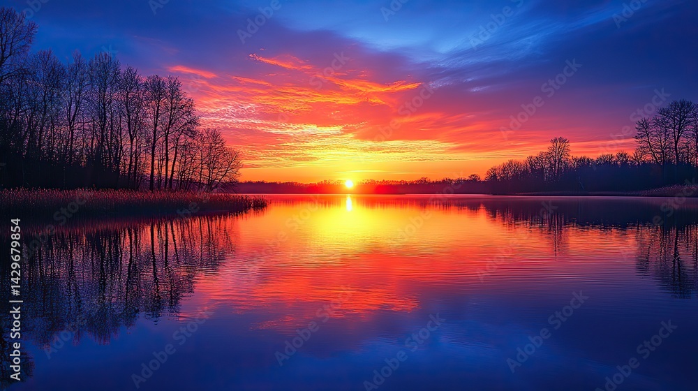 Fototapeta premium A fiery sunset paints the sky with vibrant colors