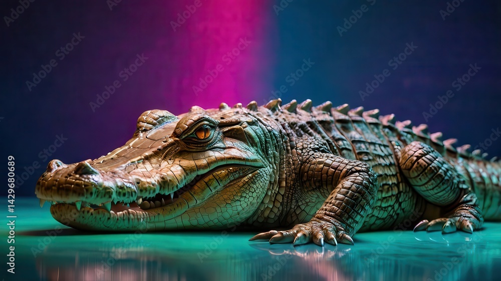 Fototapeta premium Crocodile neon gradient background