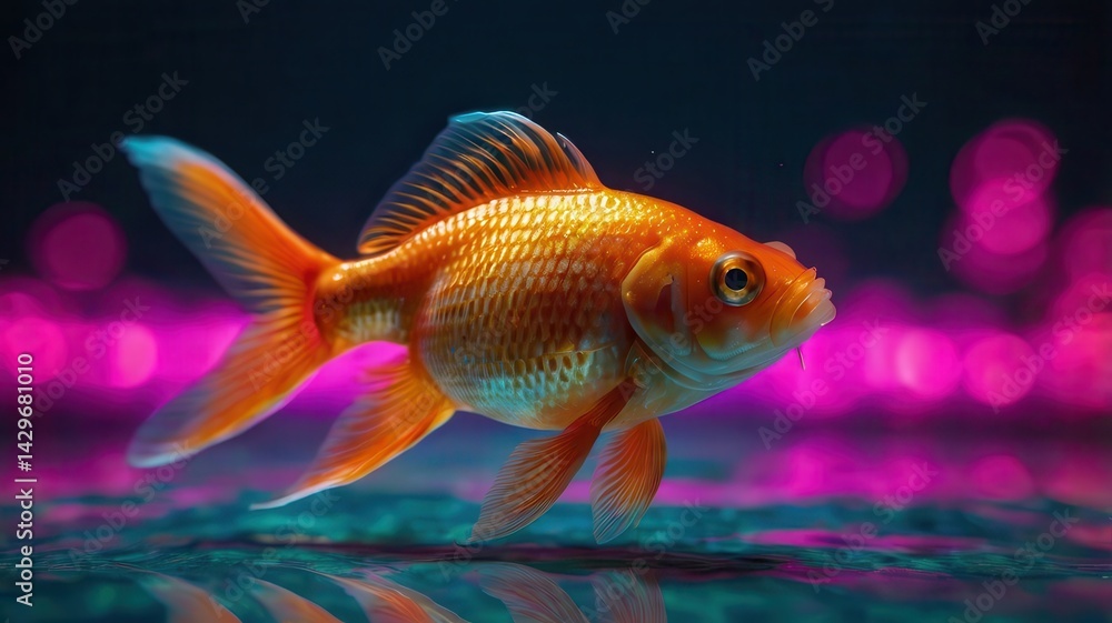 Fototapeta premium Goldfish neon gradient background