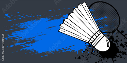 Badminton racket with white badminton shuttlecock background, badminton court indoor badminton sports wallpaper with copy space
