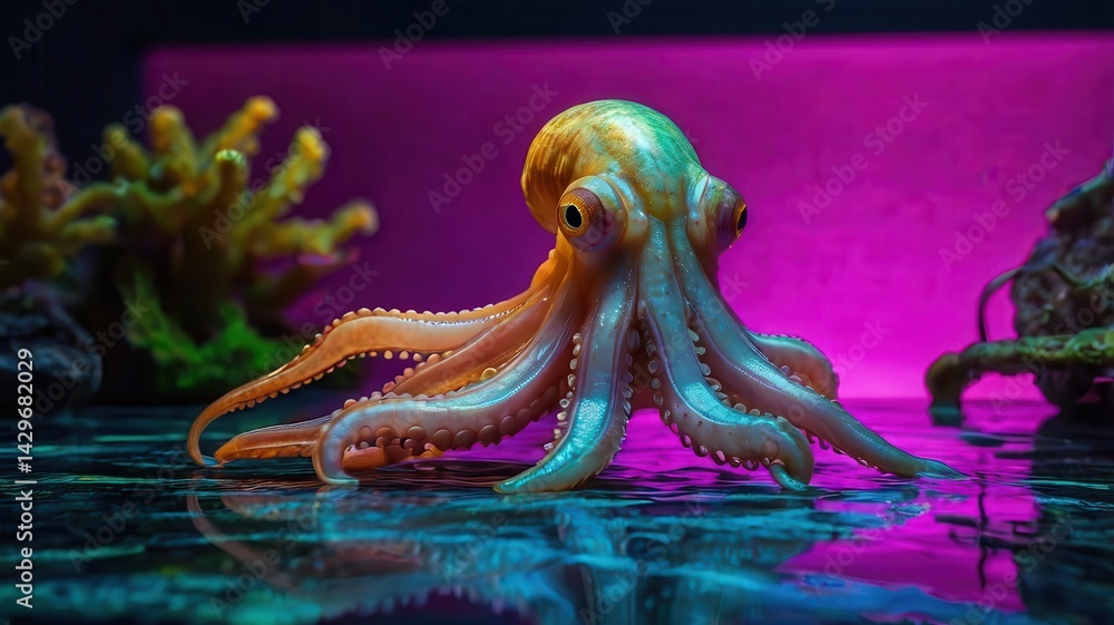 Obraz premium Octopus neon gradient background