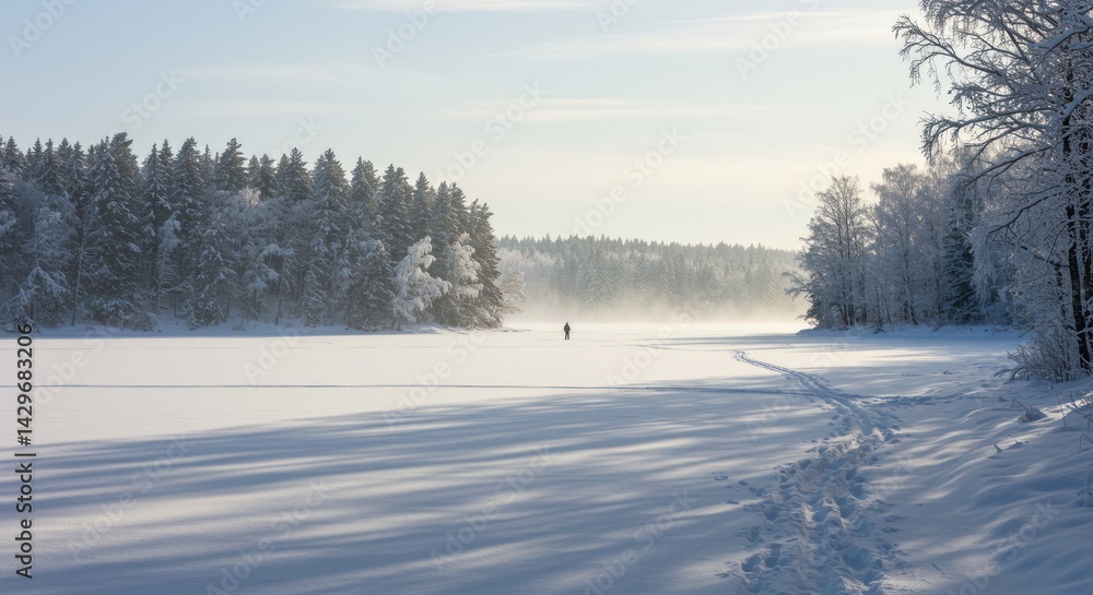 Winter Landscape with Snow and Silhouette Photo Winter Landscape with Snow and Silhouette Photo