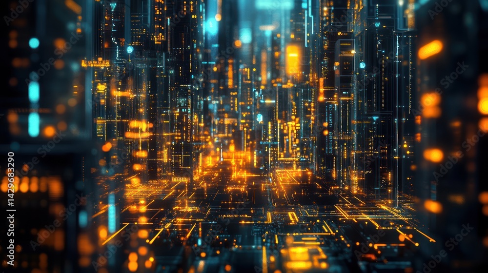 Obraz premium Futuristic technology network with interconnected circuits and glowing lights