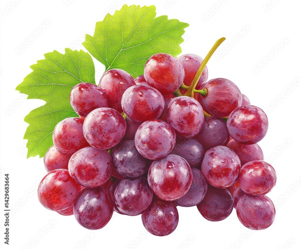 Fototapeta premium Cluster of Red Grapes with Leaves
