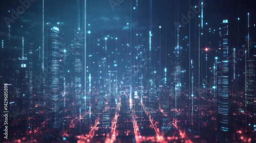 Wallpaper Mural Abstract rendering of a futuristic cityscape bathed in digital data streams Torontodigital.ca