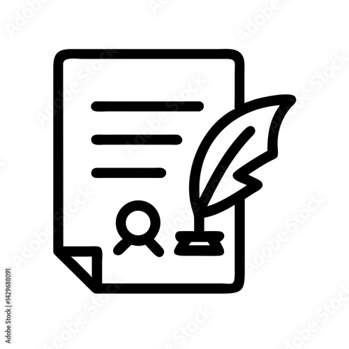 Feather Quill Writing Award Certificate Icon Design