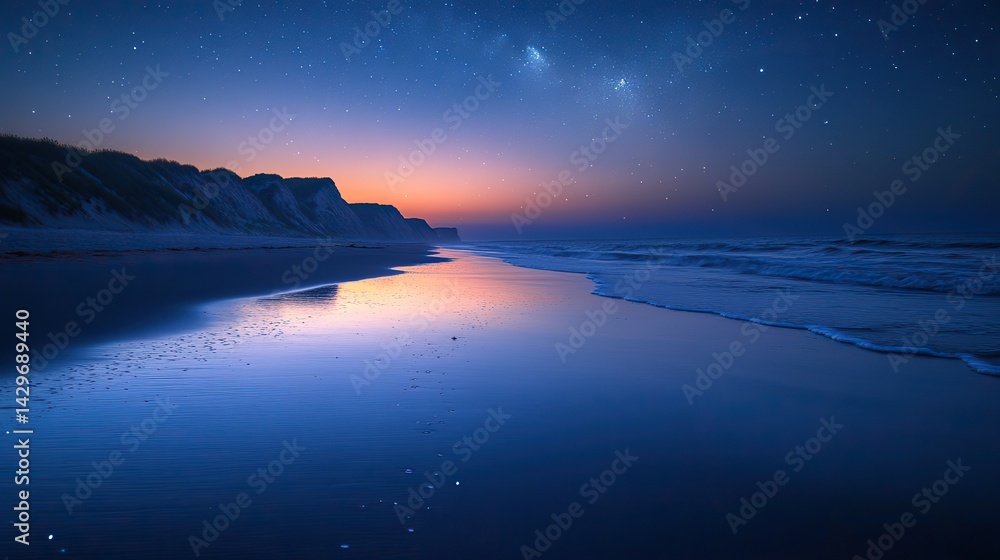 Fototapeta premium A quiet beach at twilight with the first stars beginning to appear in the sky
