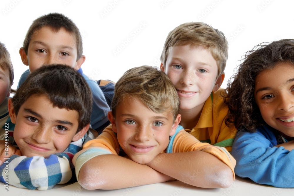 Group of happy children looking at camera isolated on a white background. Group of happy children looking at camera isolated on a white background.