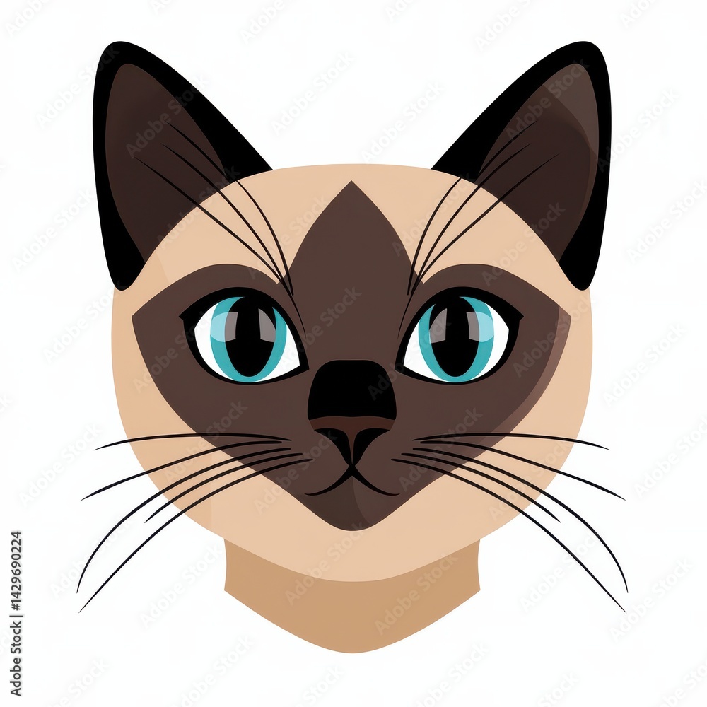 Fototapeta premium Stylized illustration of a cat's face with vivid blue eyes and light brown fur