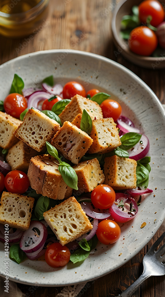 Fresh Panzanella Salad with Rustic Bread and Tomatoes Fresh Panzanella Salad with Rustic Bread and Tomatoes