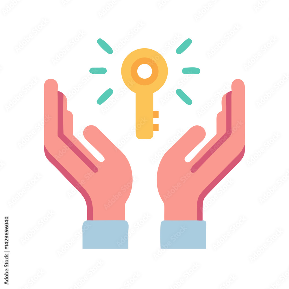 Fototapeta premium Open Hands Holding Rising Key for Opportunity Icon Design