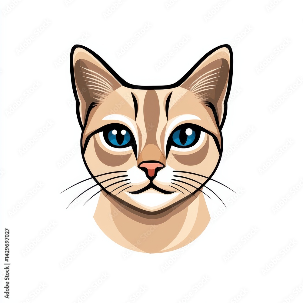 Fototapeta premium Illustration of a cat's face with blue eyes and beige fur