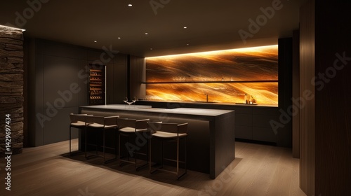 Wallpaper Mural Modern, sophisticated home bar with warm lighting. Torontodigital.ca