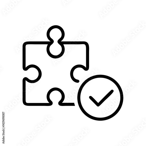 Puzzle Piece with Checkmark Showing Perfect Fit Icon Design