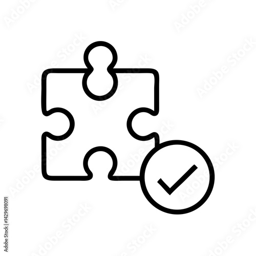 Puzzle Piece with Checkmark Showing Perfect Fit Icon Design