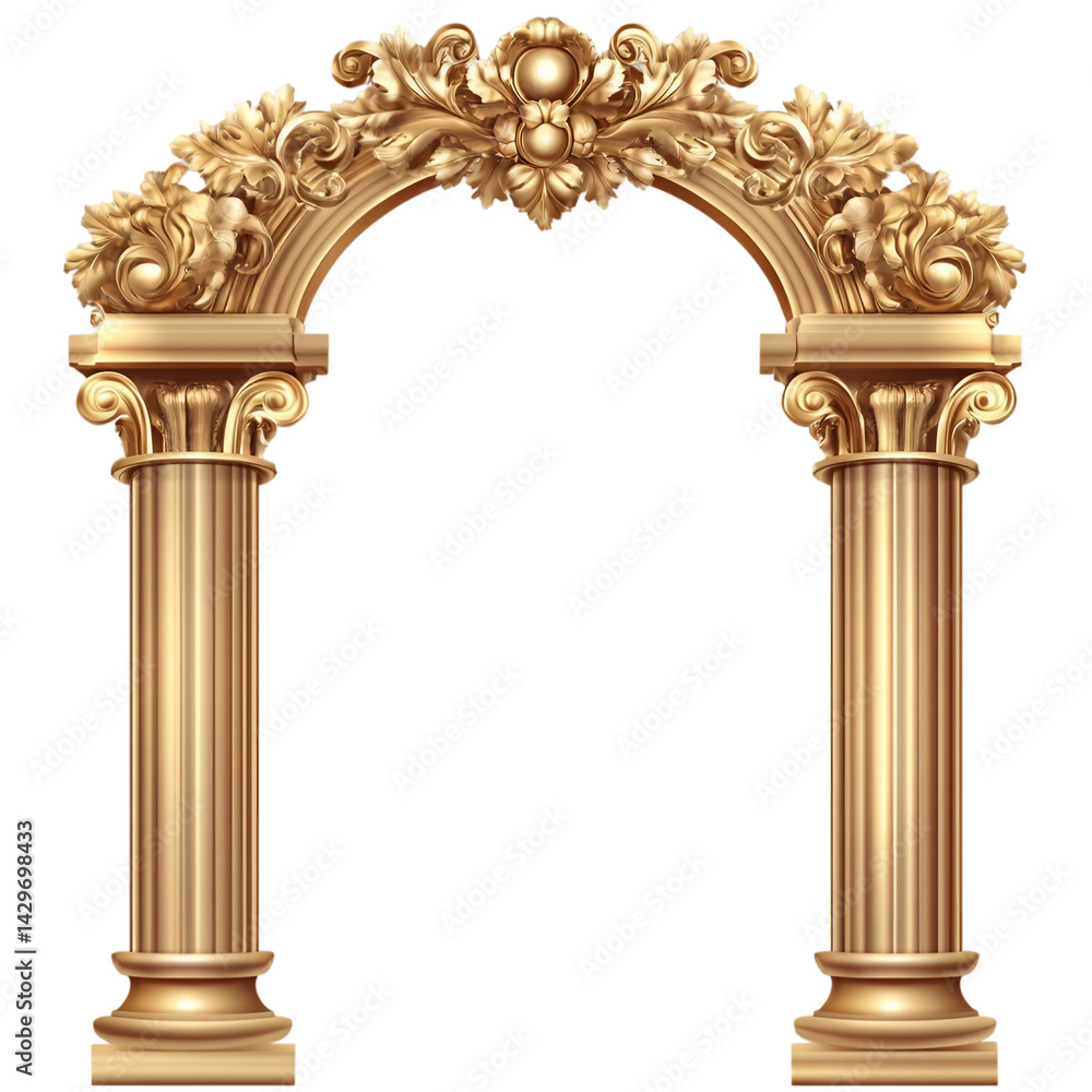 Golden ornamental arch with columns. Cut out on transparent. Golden ornamental arch with columns. Cut out on transparent.