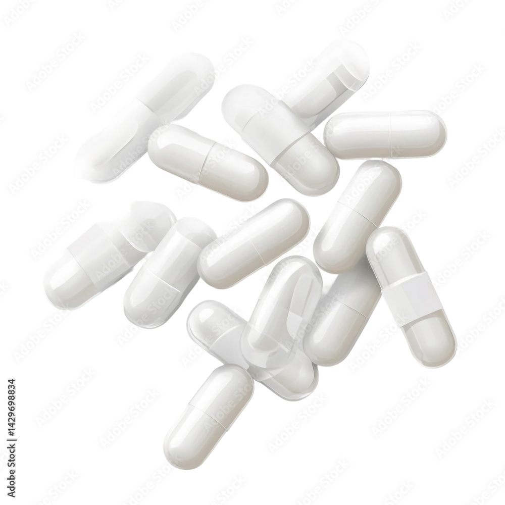 White medical capsules. Cut out on transparent. White medical capsules. Cut out on transparent.