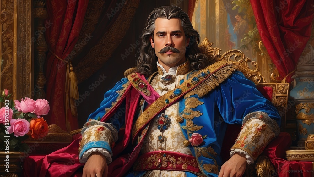 Fototapeta premium Royal Lion with Crown – Majestic King of Jungle Artwork in Black and White