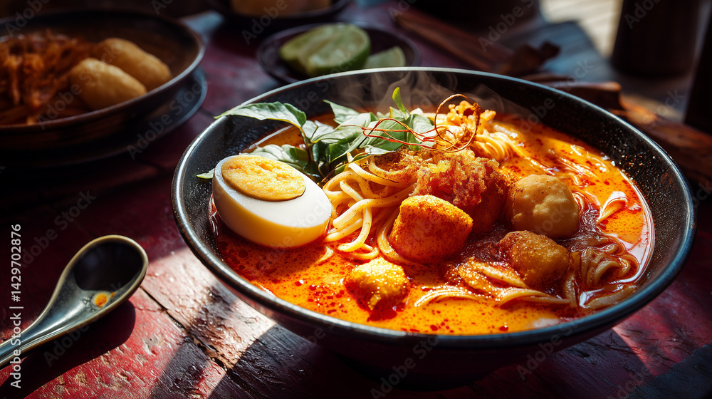 Steaming bowl of Malaysian laksa Steaming bowl of Malaysian laksa