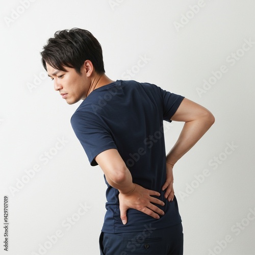 Asian man is experiencing back pain in the back of his face is experiencing pain