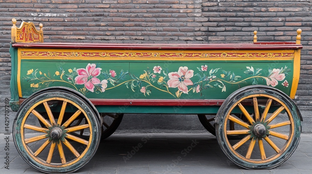 Naklejka premium Ornate, colorful cart with floral design