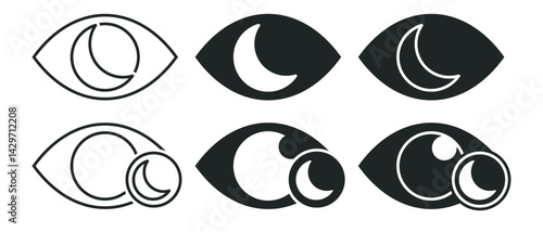 Eye with moon icon, sleepy eyes. Illustration vector