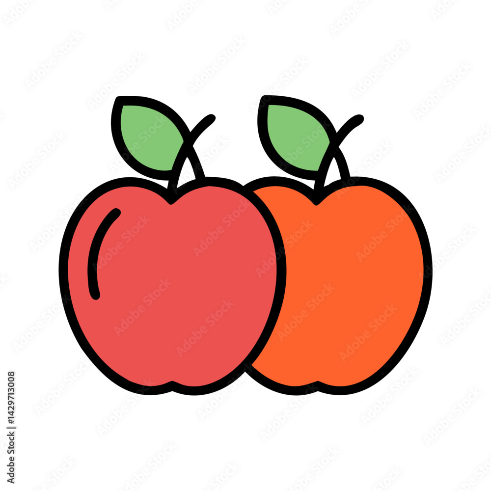 Fototapeta premium Two Apples Placed Together with Stem Icon Design