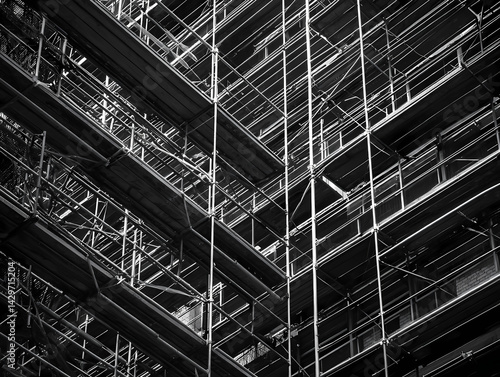 Wallpaper Mural Diagonal view of overlapping scaffolding tubes creates abstract industrial patterns, highlighting structural geometry, metal textures. Torontodigital.ca