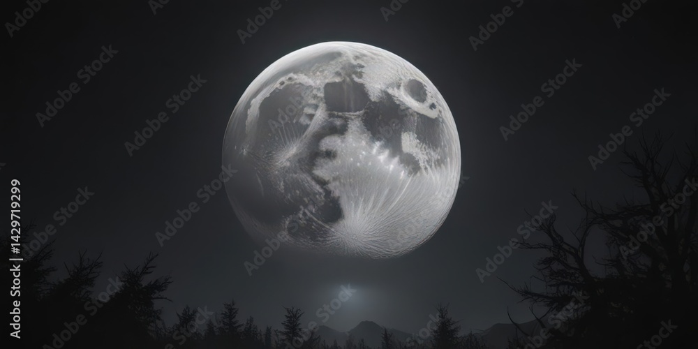 Fototapeta premium Low-hanging full moon casts eerie glow on dark, starless night , full moon, celestial
