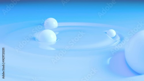 Close-up 3D loop of white glossy orbs rotating on a very light blue surface with depth of field. Crisp 4K for cinematic visuals, product showcases, and abstract minimalist backgrounds.