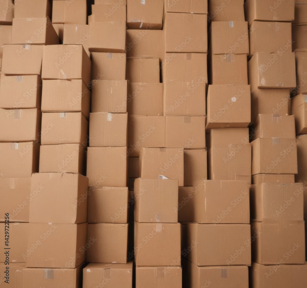 Neatly stacked brown cardboard boxes ready for disposal , organized, recycling, management Neatly stacked brown cardboard boxes ready for disposal , organized, recycling, management