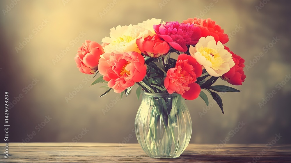 custom made wallpaper toronto digitalVibrant Peony Bouquet in Glass Vase Spring Flowers