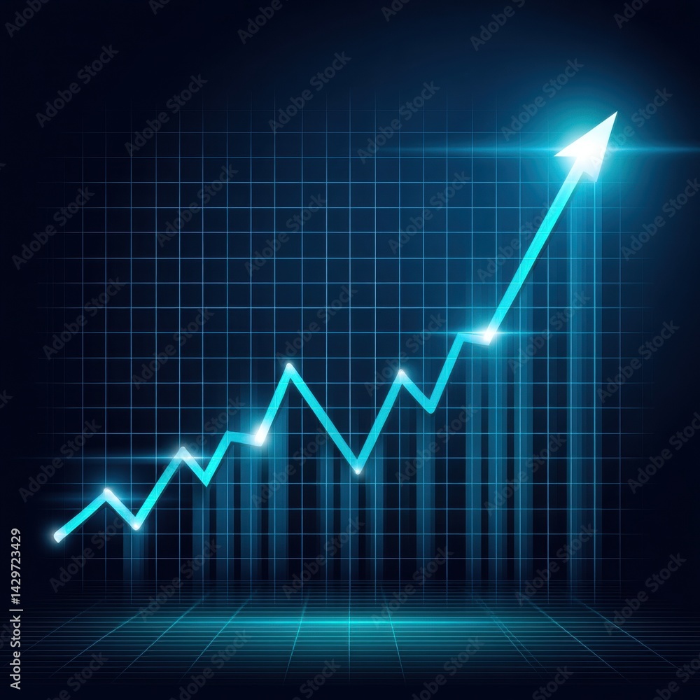 A digital graph displaying an upward trend, featuring a blue line on a grid background, symbolizing growth and progress. A digital graph displaying an upward trend, featuring a blue line on a grid background, symbolizing growth and progress.