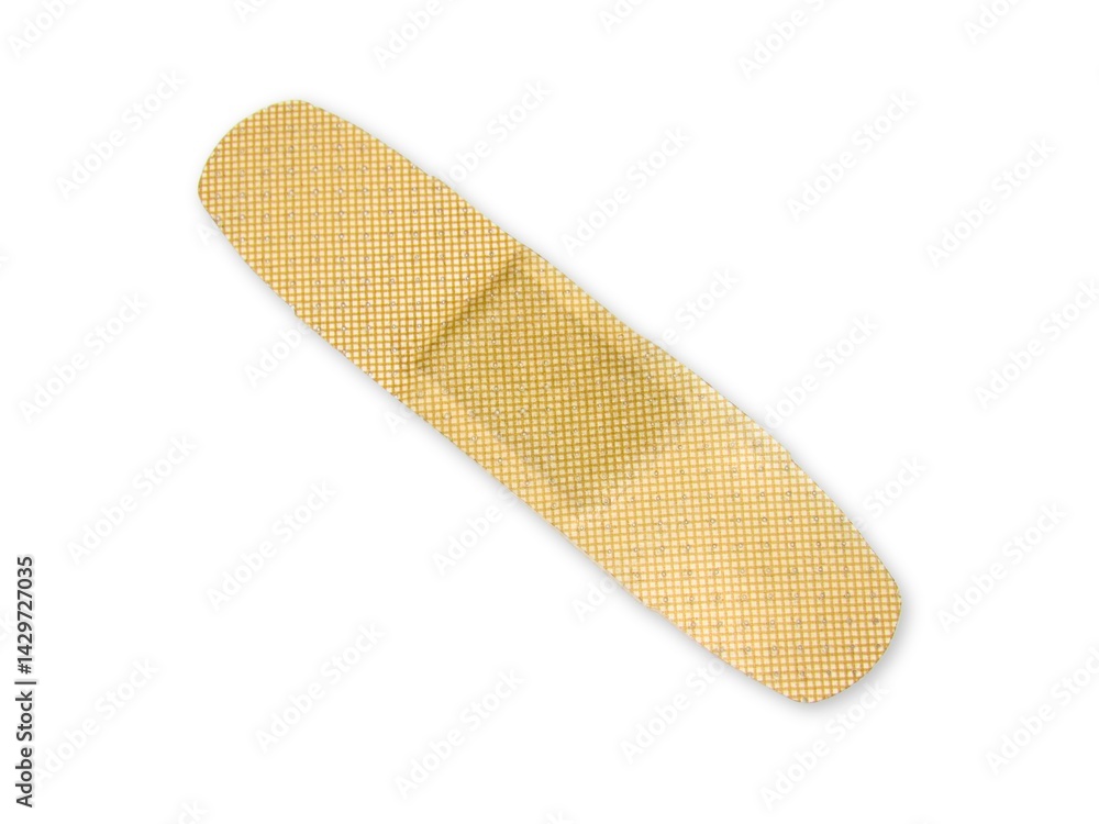 Adhesive bandage for small cuts and wounds, isolated on white background. Essential first aid item for medical and health topics. Adhesive bandage for small cuts and wounds, isolated on white background. Essential first aid item for medical and health topics.