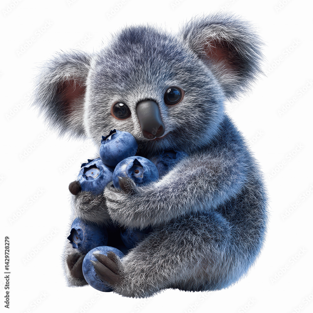 Obraz premium Adorable Koala Holding a Bunch of Blueberries