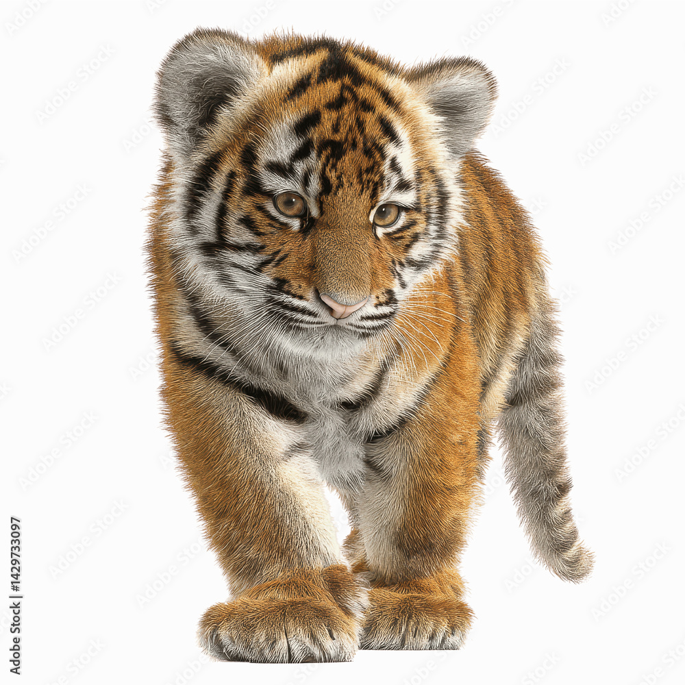 Obraz premium Adorable Siberian Tiger Cub Walking Towards the Camera