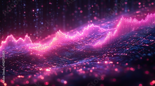 abstract blue purple neon growing financial graph chart background