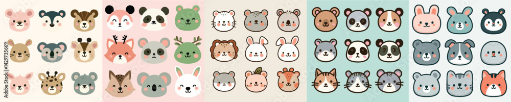 cute animal head vector illustration set cute animal head vector illustration set