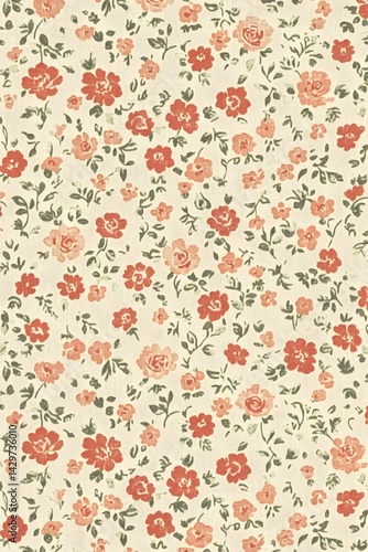 Red and Peach Floral Fabric Pattern Seamless Design