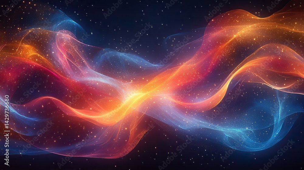 Abstract design with luminous ribbons of light against a dark backdrop Abstract design with luminous ribbons of light against a dark backdrop