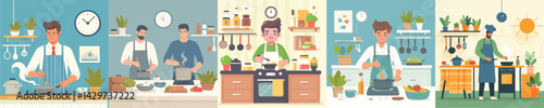 vector of a man cooking in the kitchen