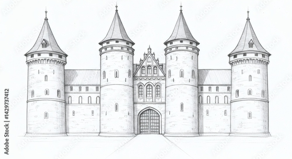 Fototapeta premium Castle sketch isolated on white background