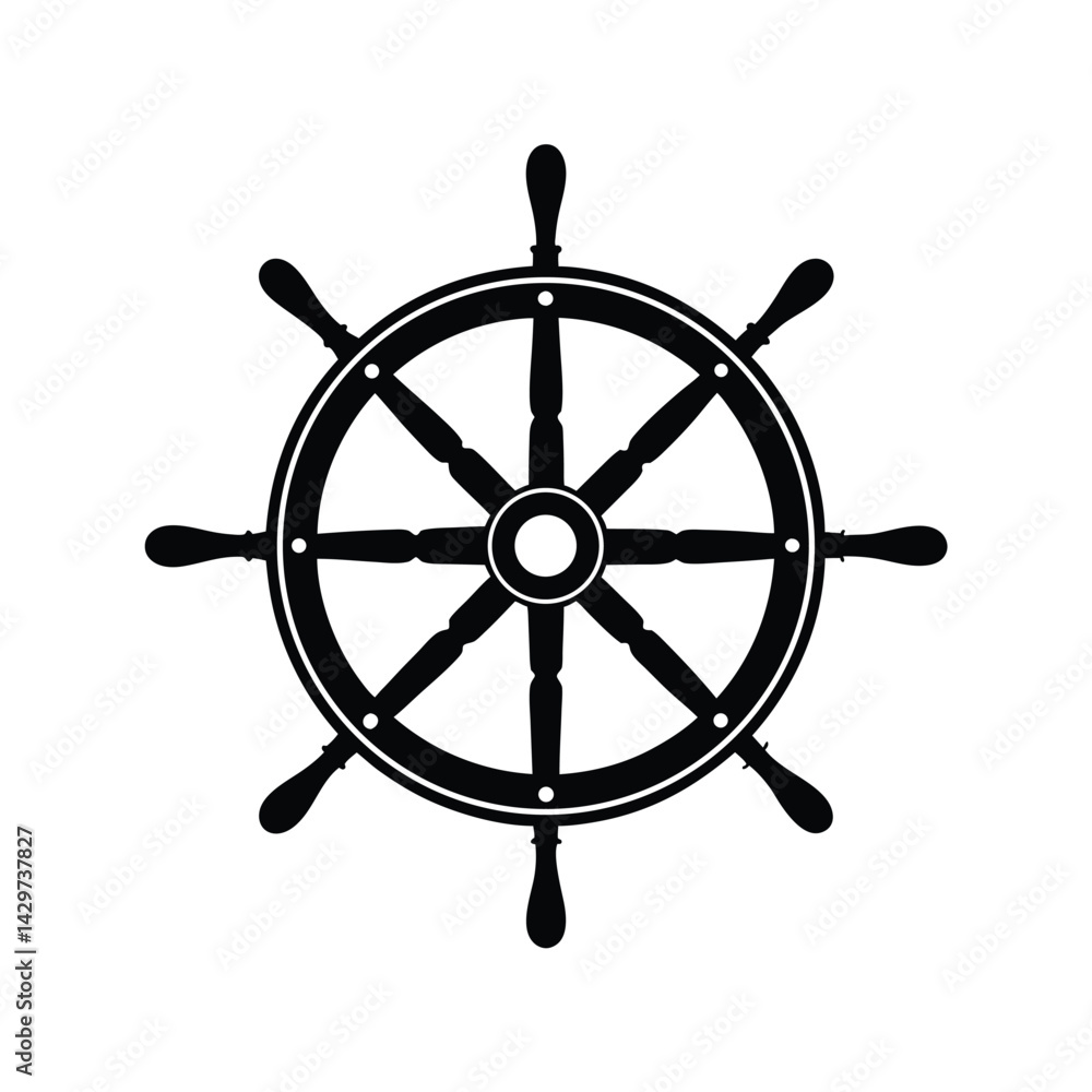 Ship steering simple flat vector icon, Silhouette of a ship's steering wheel vector Art & Illustration Ship steering simple flat vector icon, Silhouette of a ship's steering wheel vector Art & Illustration