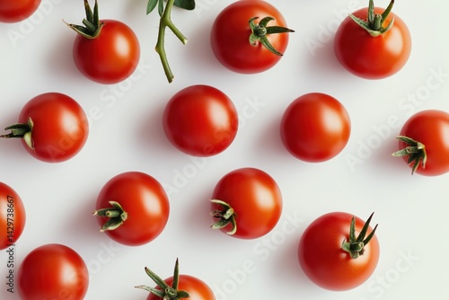 A fresh cherry tomatoes naturally arranged on a white background