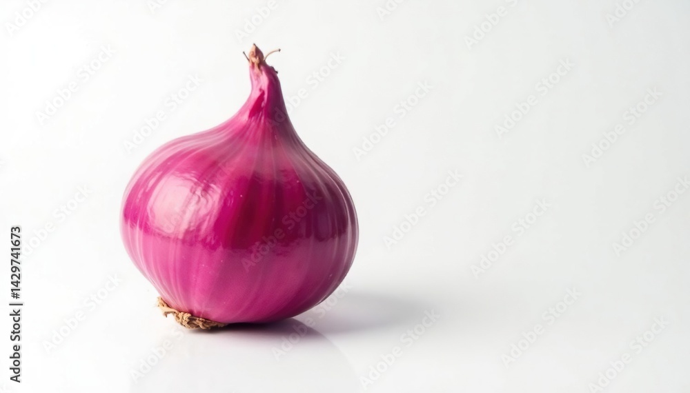 Fototapeta premium Single red onion, vibrant color, clean white backdrop, isolated, red onion, organic