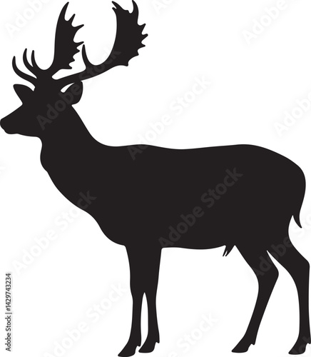 Fallow Deer Silhouette on White Background