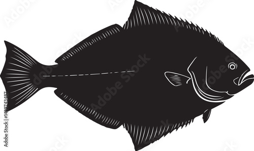 Halibut Silhouette on White Background